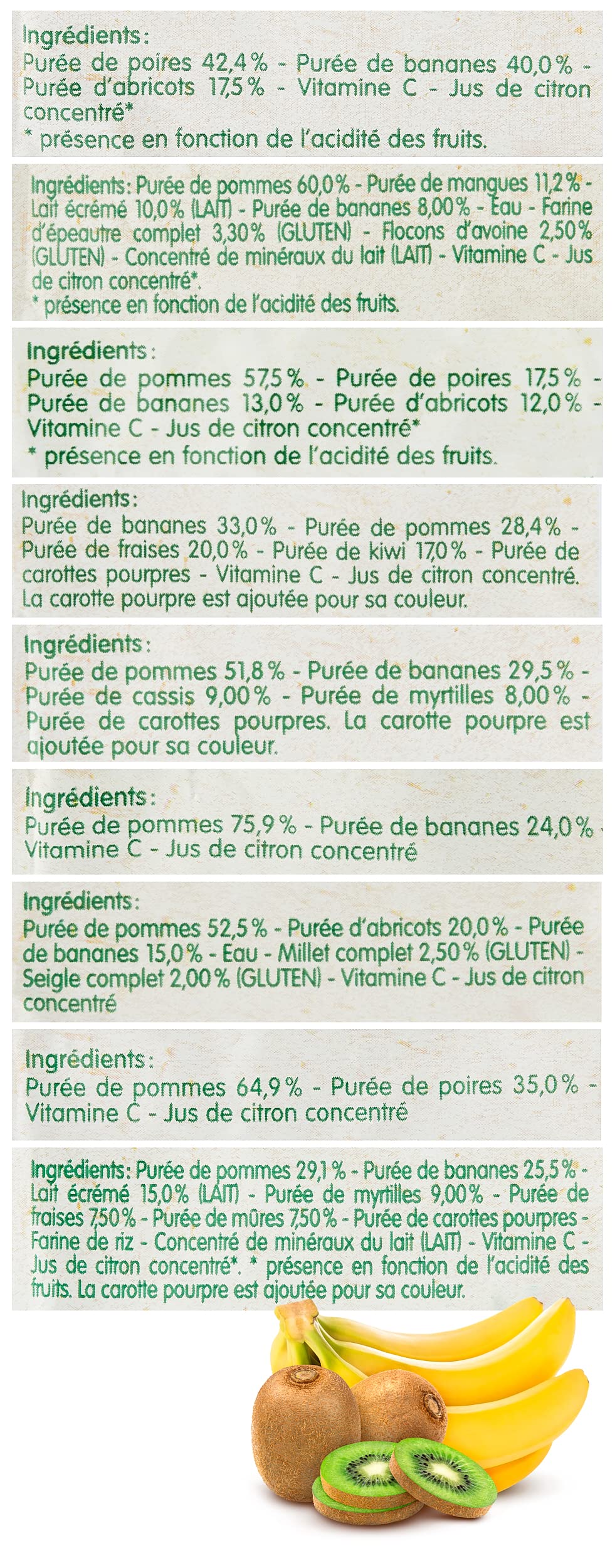 Gallia Blédine gourdes fruits bébé 8 mois 28x90g variétés
