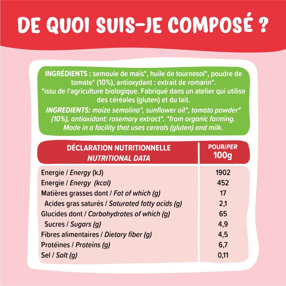 France Bébé Maïs Soufflé Tomate Biscuit Bébé Bio 8x20g