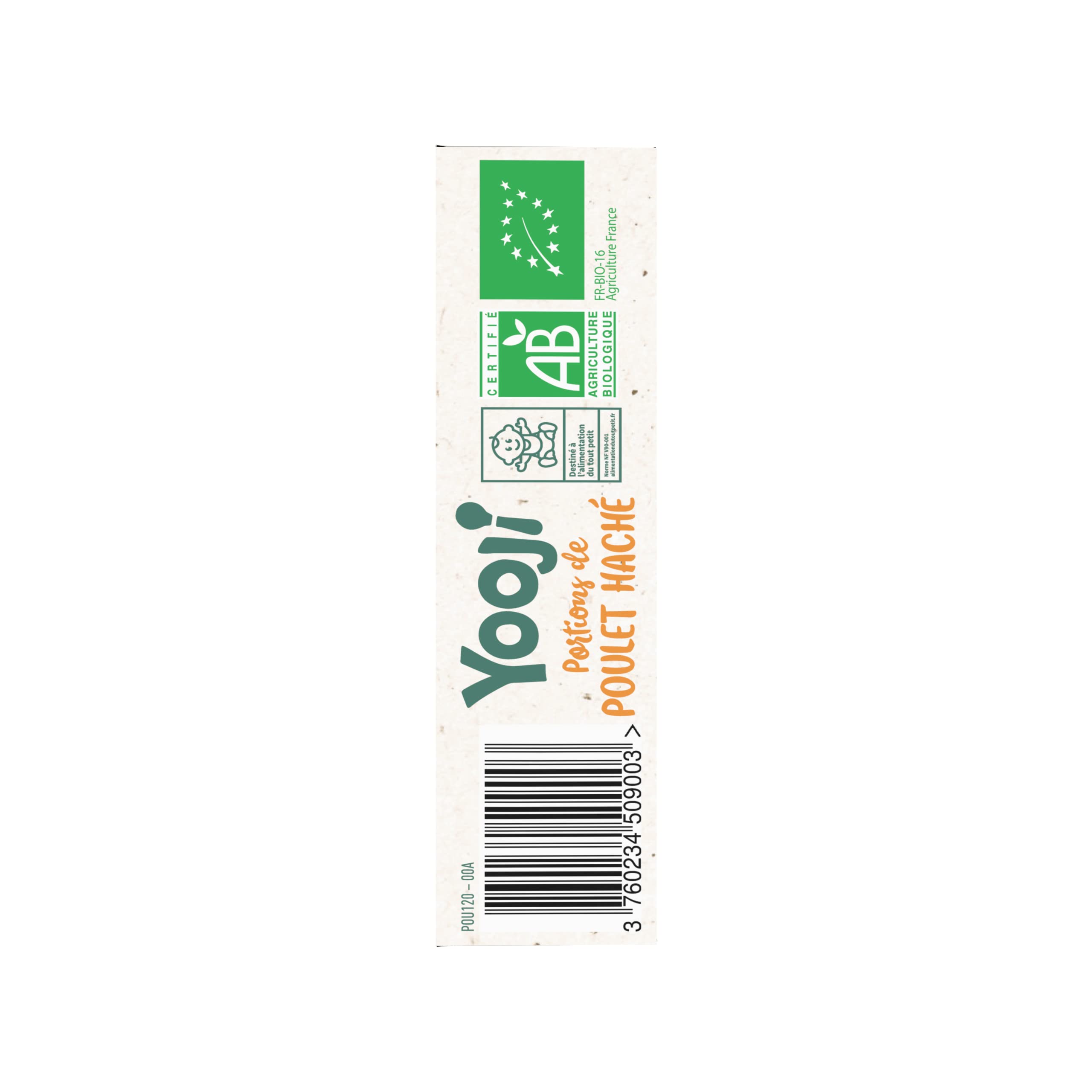 Yooji Haché poulet bio bébé 6 mois surgelé 3 x 80g