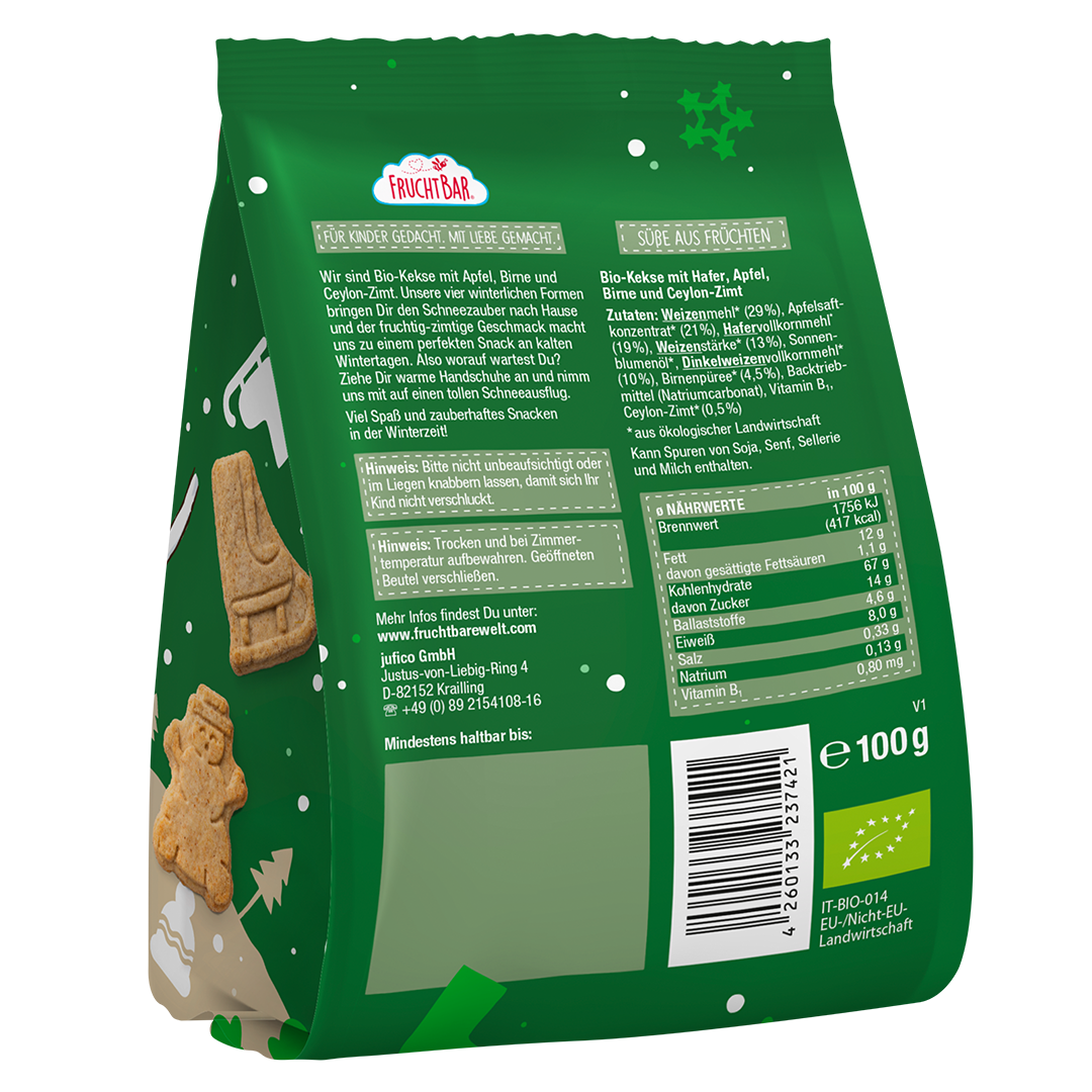 FruchtBar Bio Kekse hiver biscuit bio épeautre 12 mois