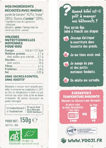 Yooji Bâtonnets Fraise Banane Avoine Bio 15 goûters DME