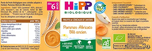 HiPP Biologique Pommes Abricots Blé Ancien compote bébé 6 mois lot 24