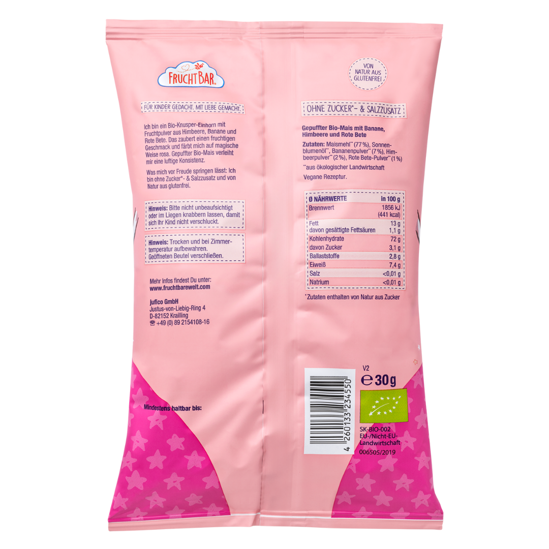 FruchtBar Bio Snacks Knusper Einhörner snack banane