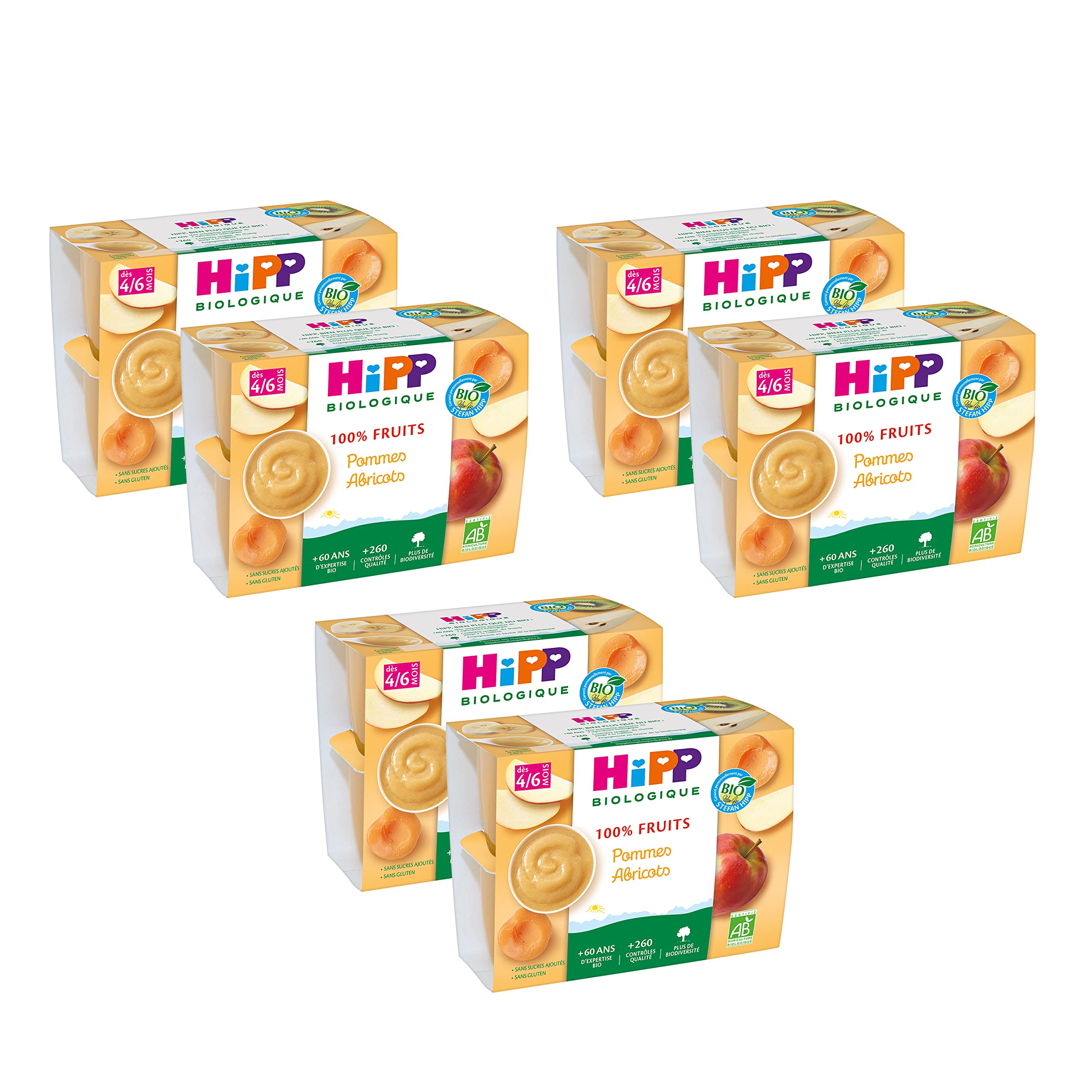 HiPP Fruits Pommes Compote Bébé 6x4x100g Bio Sans Sucres