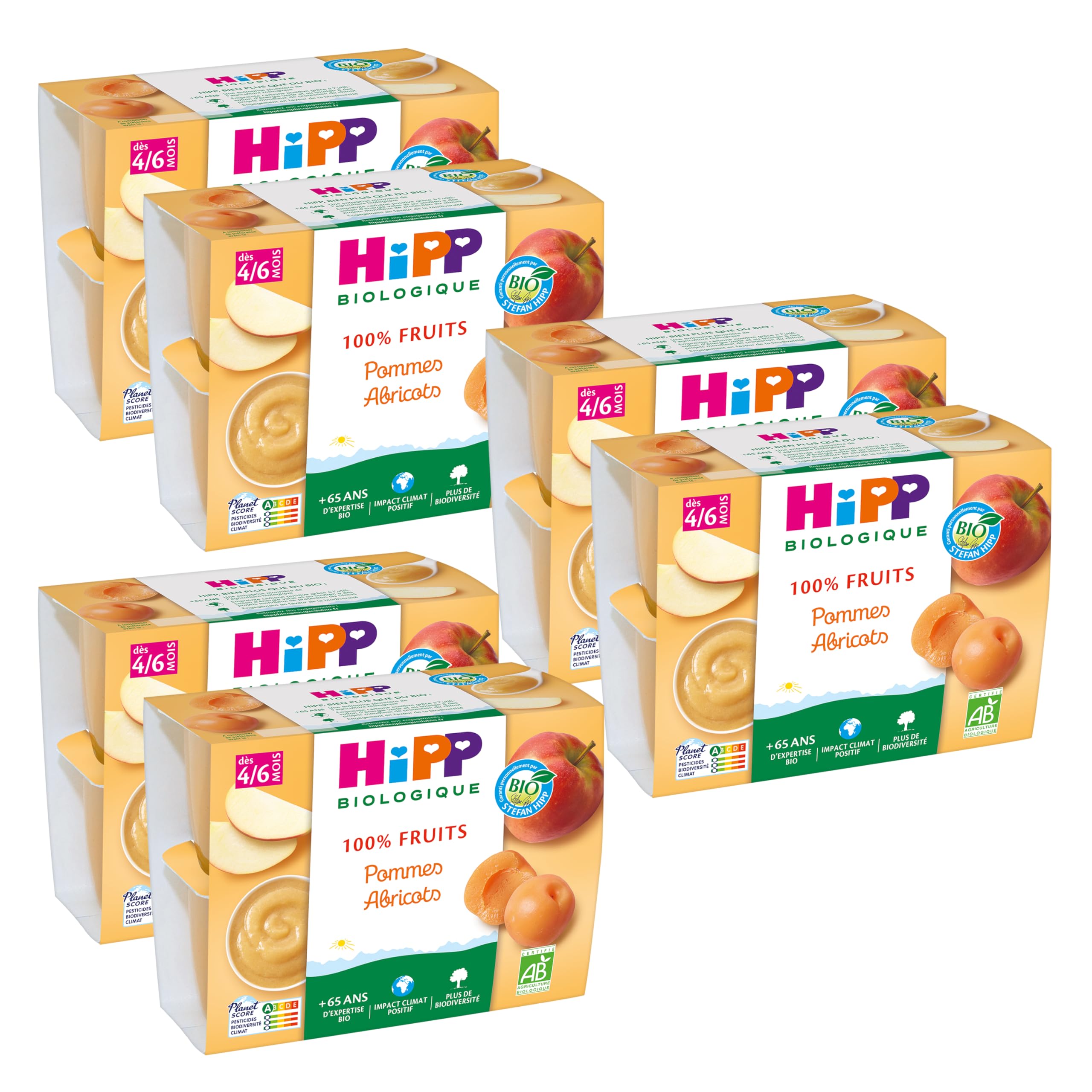 HiPP Fruits Pommes Compote Bébé 6x4x100g Bio Sans Sucres
