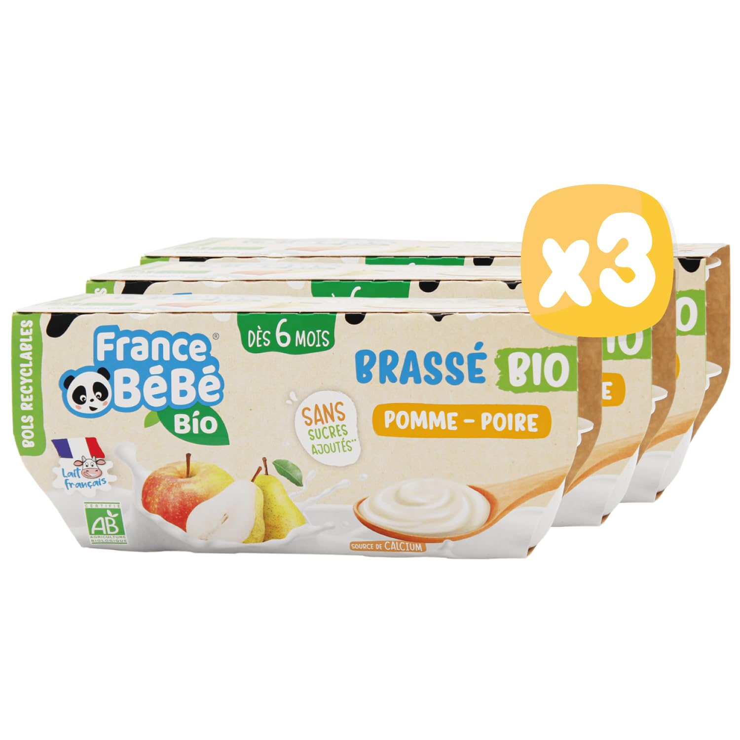 France Bébé Brassé Bio Pomme Poire Bébé 12x100g