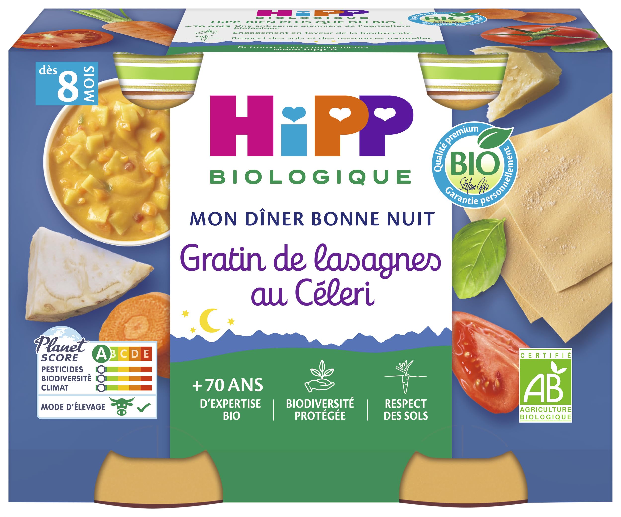 HiPP Menus du Soir Lasagnes Céleri petit pot bébé bio lot 12