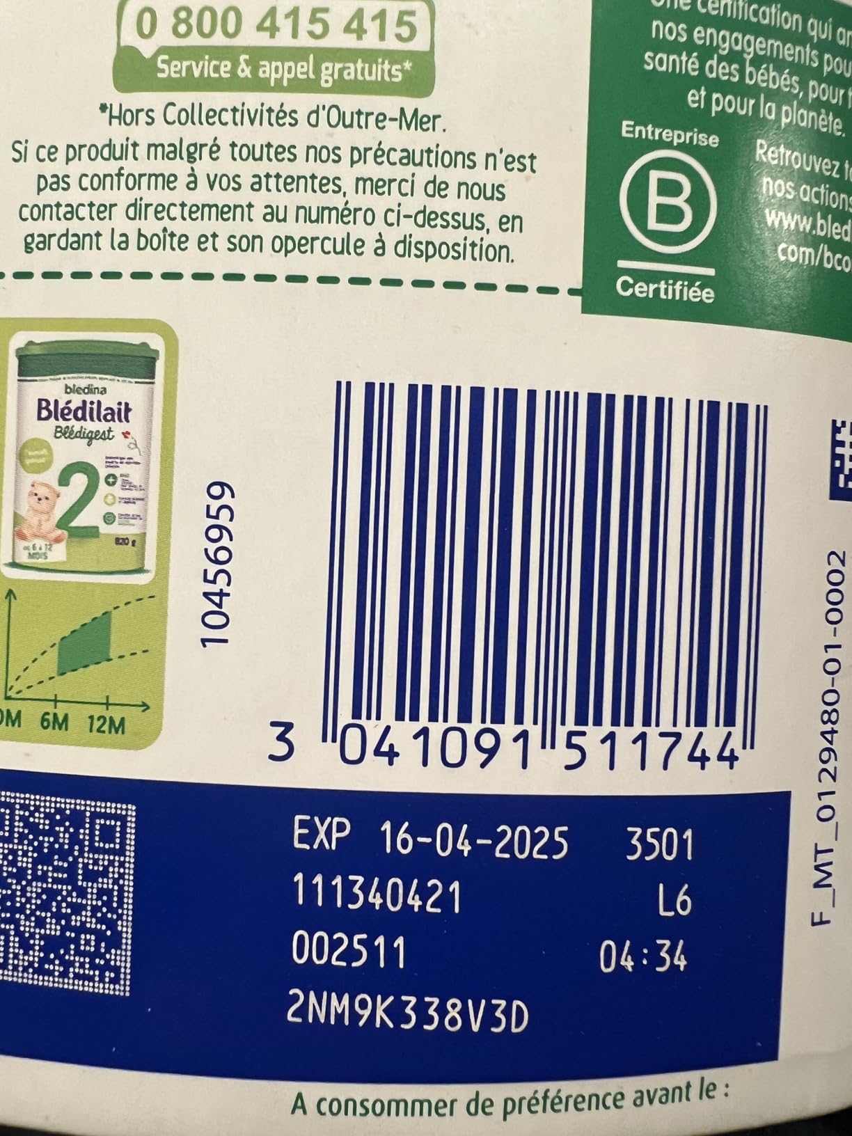 Blédina Blédilait Blédigest 1 lait nourrisson 0-6 mois 3x820g