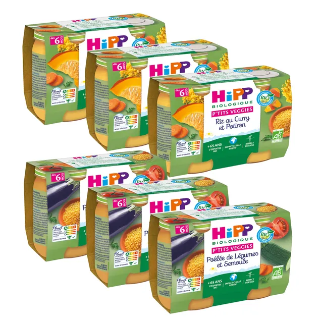 HiPP P'tits Veggies pot légumes semoule riz curry 6 mois 12x190g