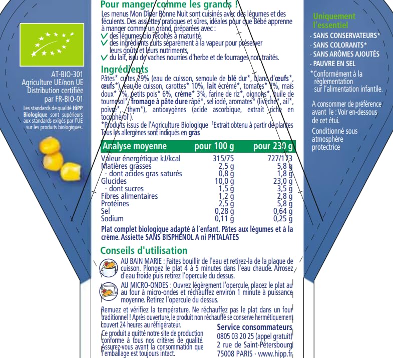 HiPP Menus du midi Pâtes Animaux Zoo plat bébé 230g légumes