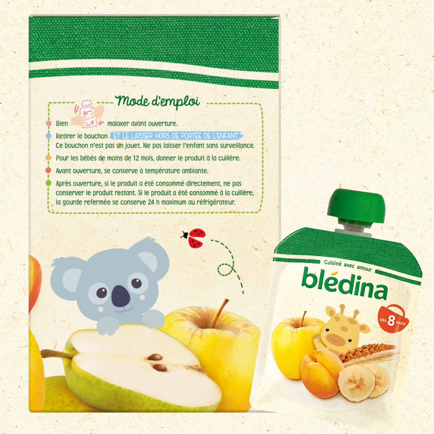 Gallia Blédine gourdes fruits bébé 8 mois 28x90g variétés