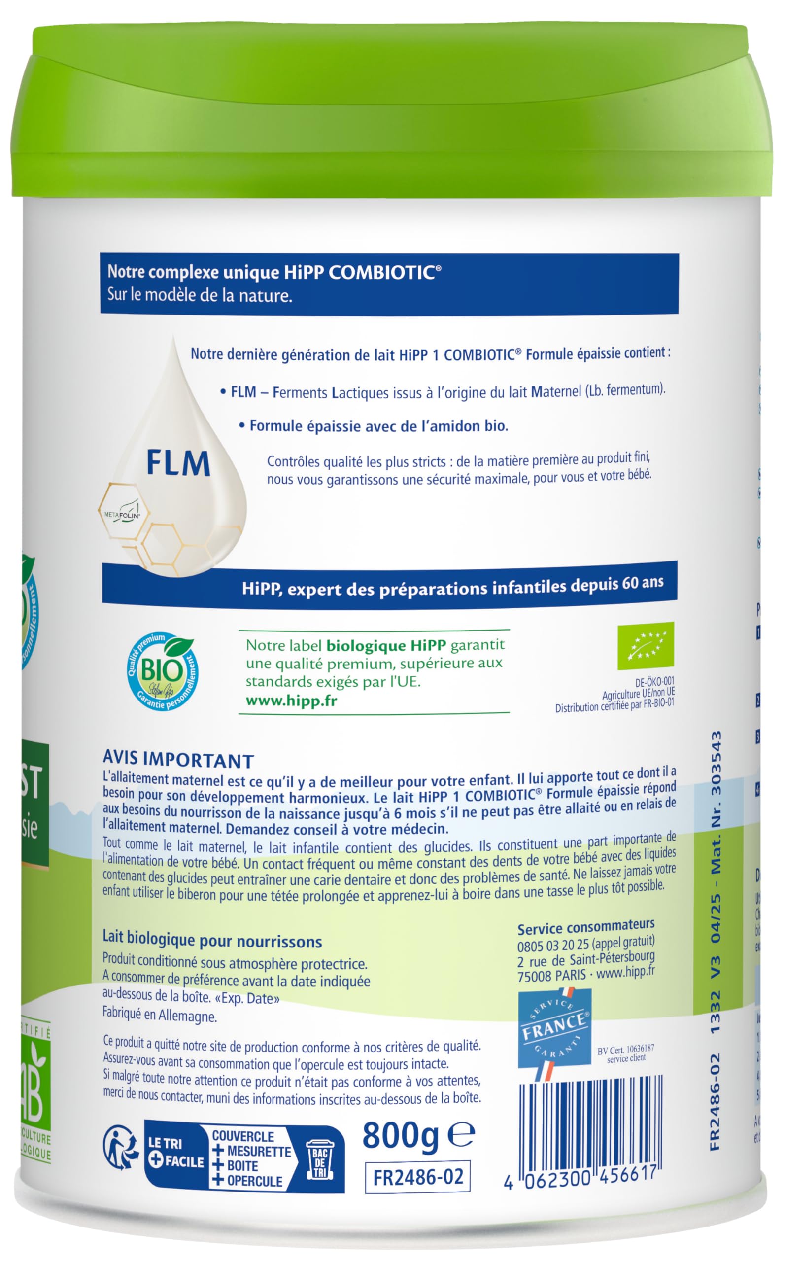 HiPP Combiotic Nutrigest Lait 1er Âge 800 g Bio Épaissi