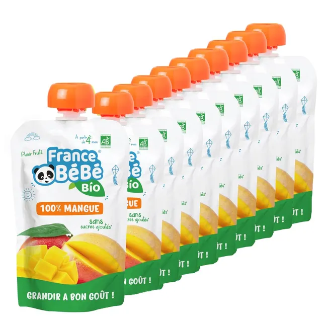 France Bébé Gourdes compote mangue bio 4 mois 10x100g