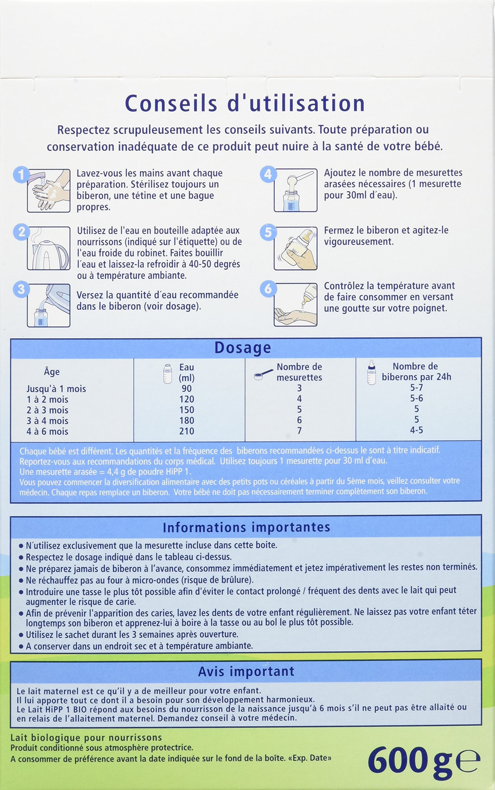 HiPP Lait 1 Bio Nourrisson 0-6 Mois Lait Bébé 4x600g
