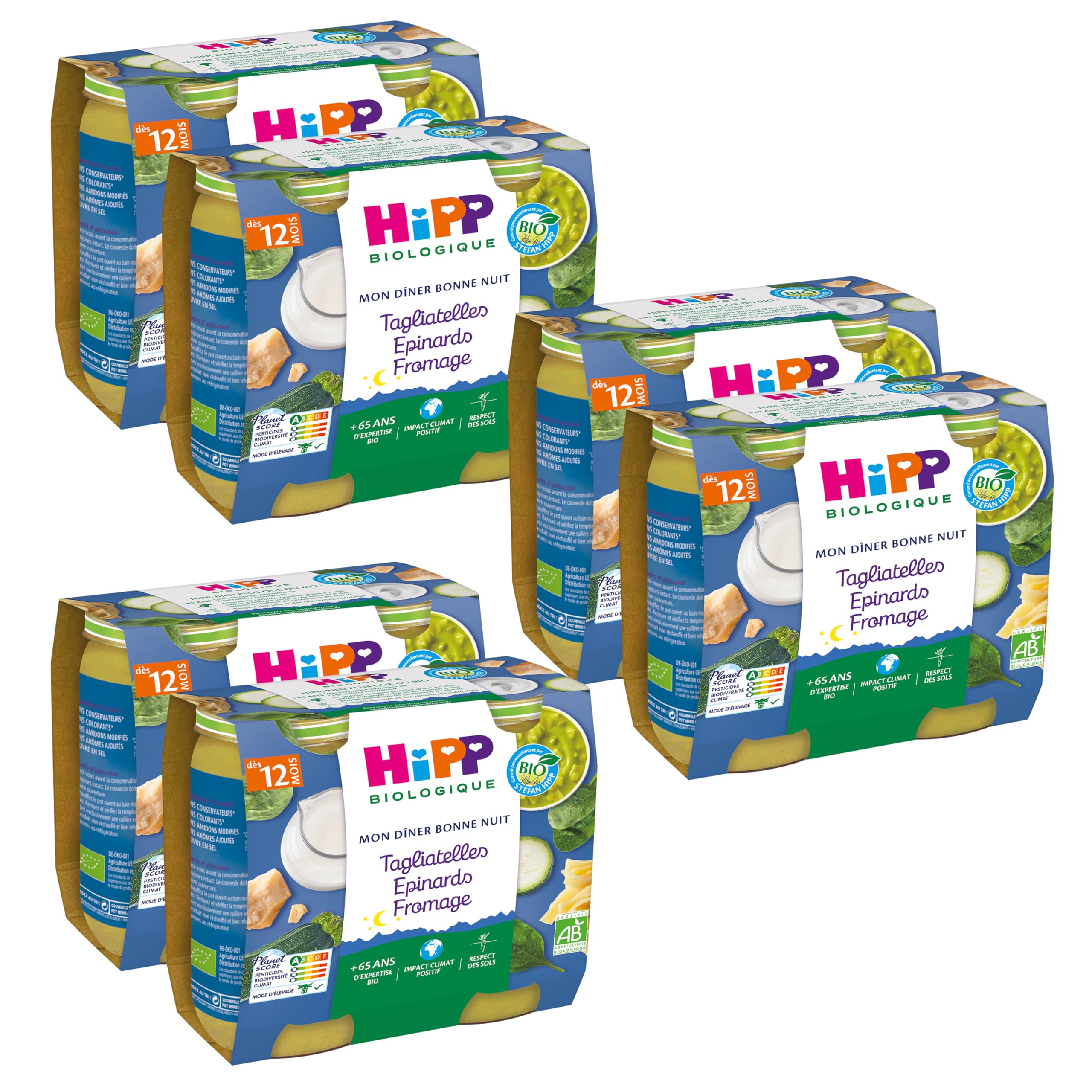 HiPP Mon Dîner Bonne Nuit Tagliatelles Épinards 12x250g