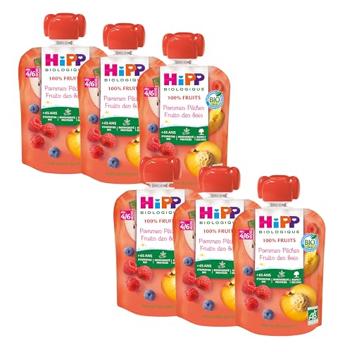 HiPP Fruits en gourdes pomme pêche fruits des bois 6x90g bio