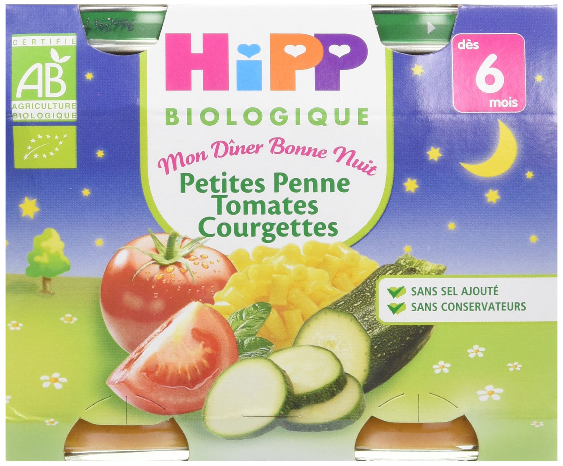 HiPP Menus Soir Penne Tomates Courgettes Bio 190 g Lot 12