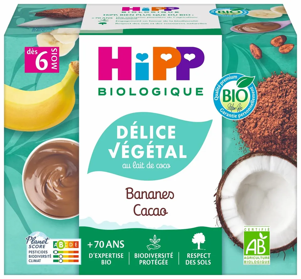 HiPP Fruits en coupelles banane cacao coco dessert 4x100g