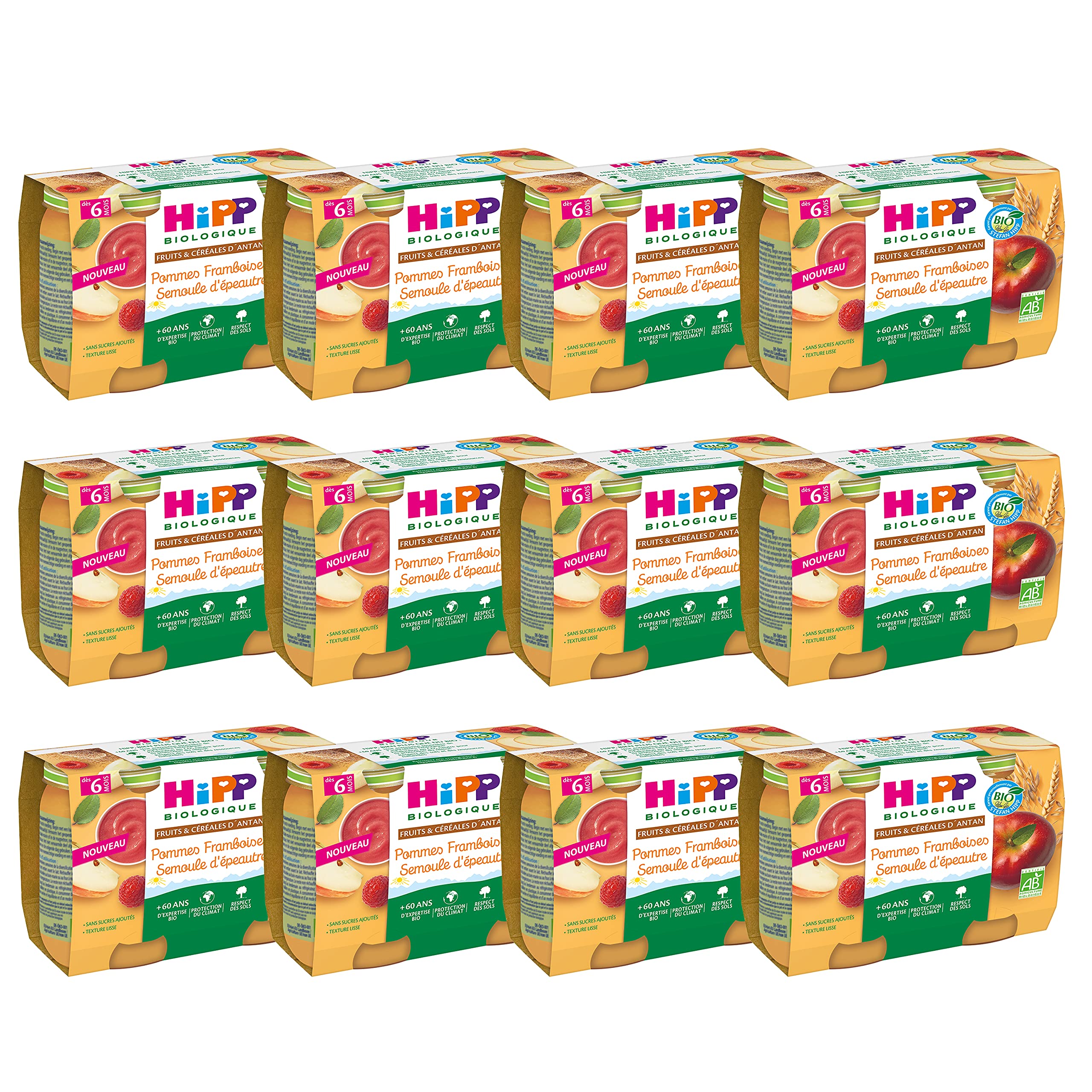 HiPP Biologique Pommes Abricots Blé Ancien compote bébé 6 mois lot 24