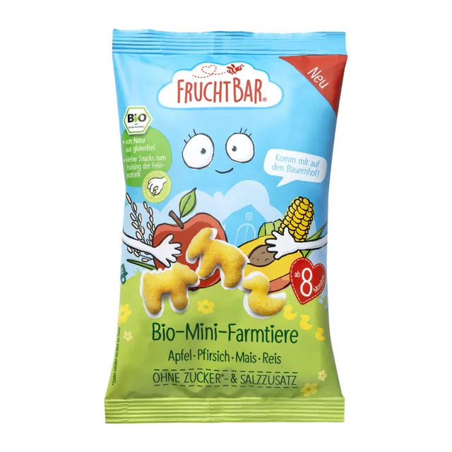 FruchtBar Bio Snacks Mini Farmtiere Pomme Maïs à l'unité 8 mois