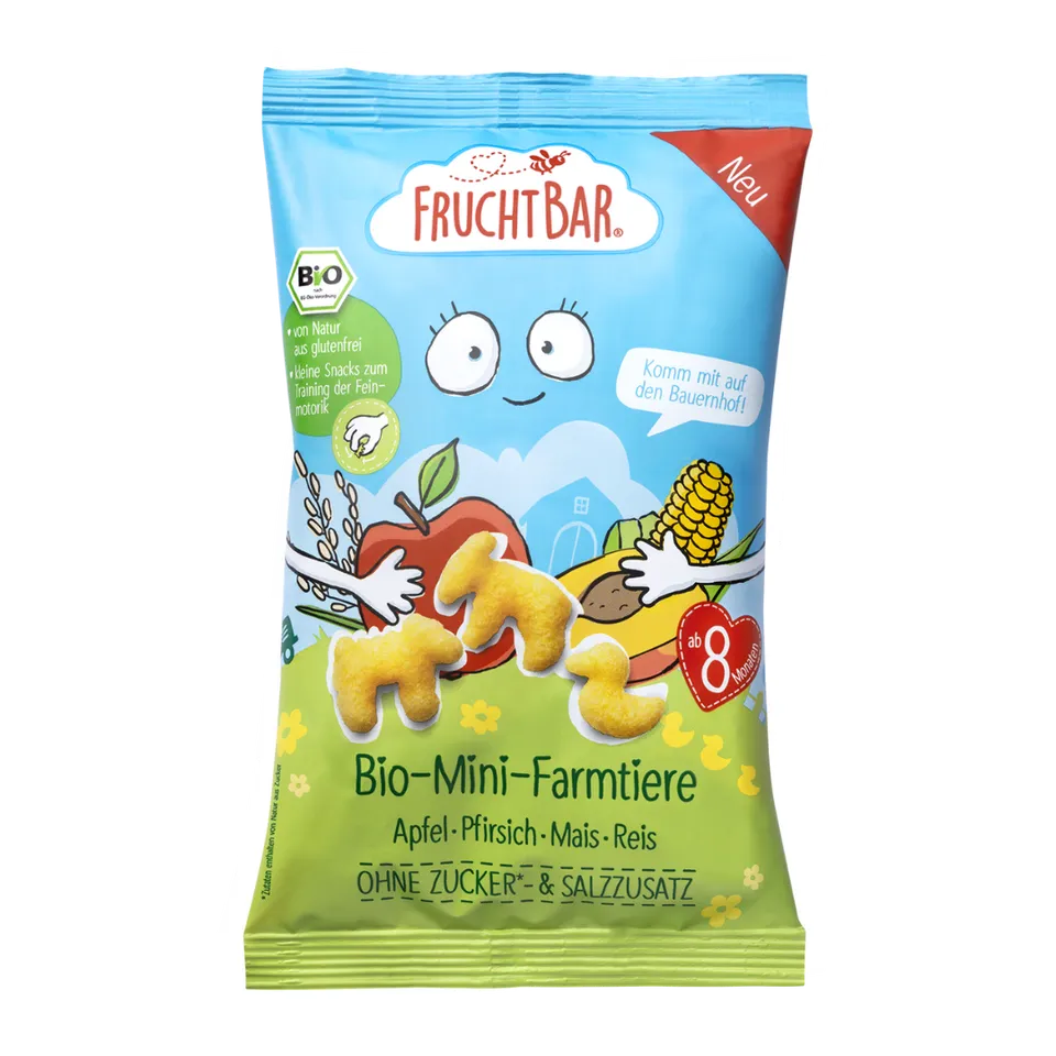 FruchtBar Bio Snacks Mini Farmtiere Pomme Maïs à l'unité 8 mois