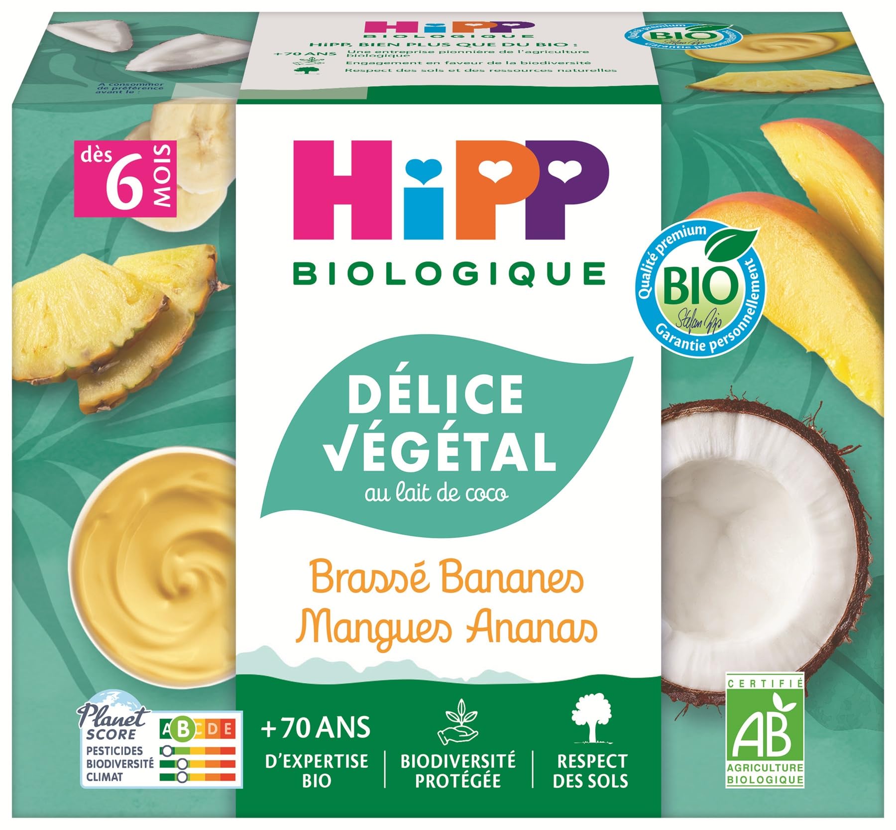 HiPP Fruits en coupelles banane cacao coco dessert 4x100g