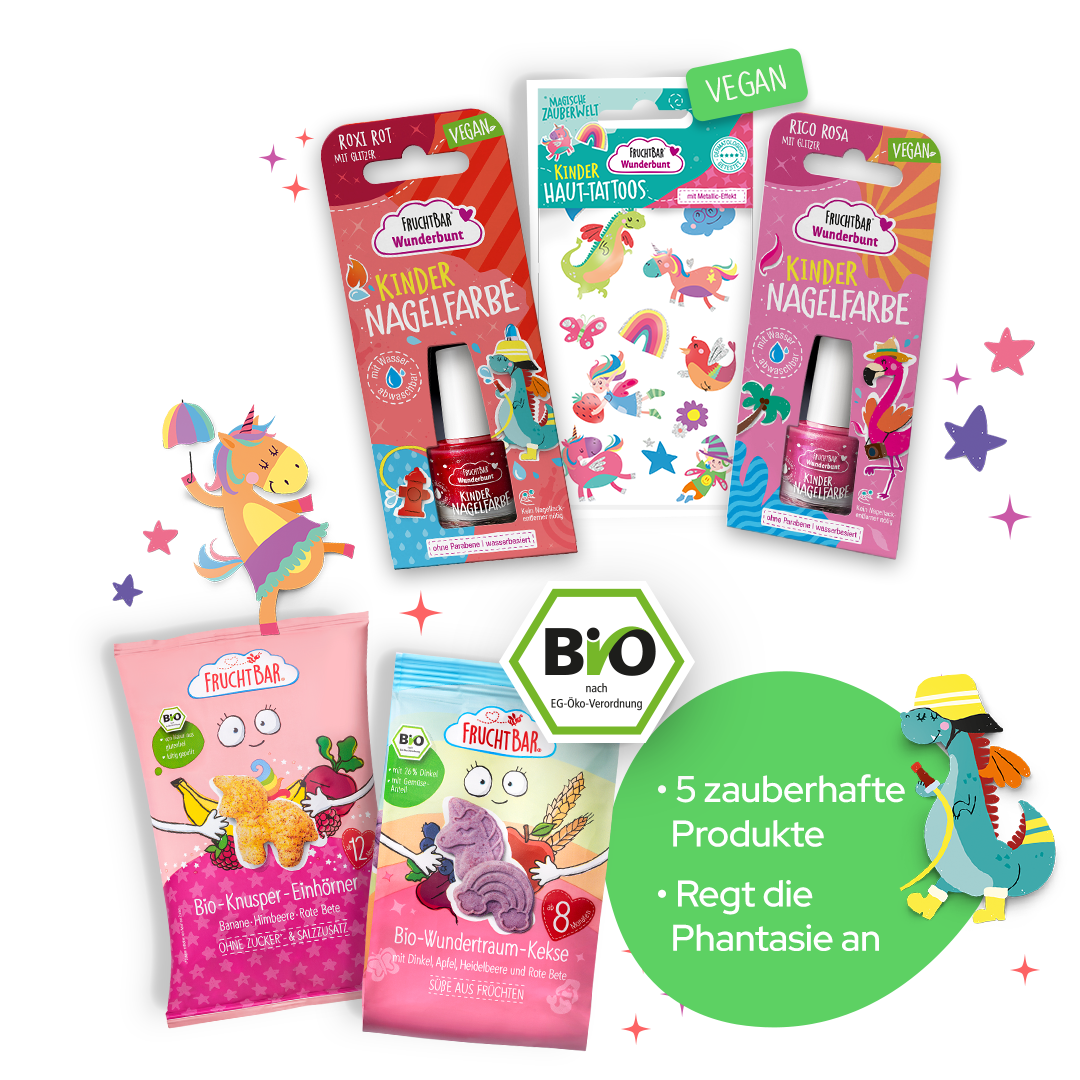 FruchtBar Zauberwelt set cadeau enfant snack tattoo ongles