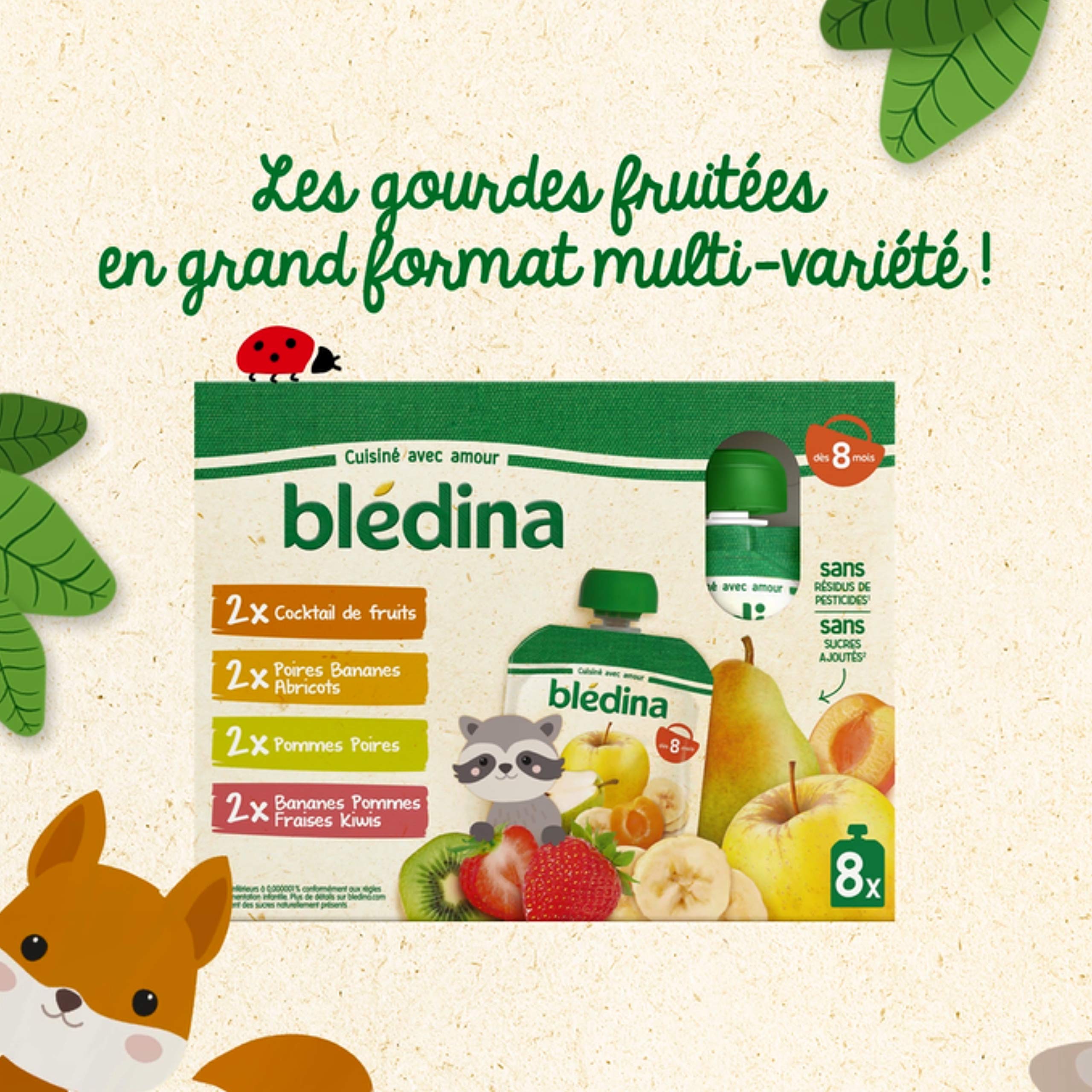Blédina Gourdes Purées Fruits Cocktail 8 Mois 90g x32 sans Sucres