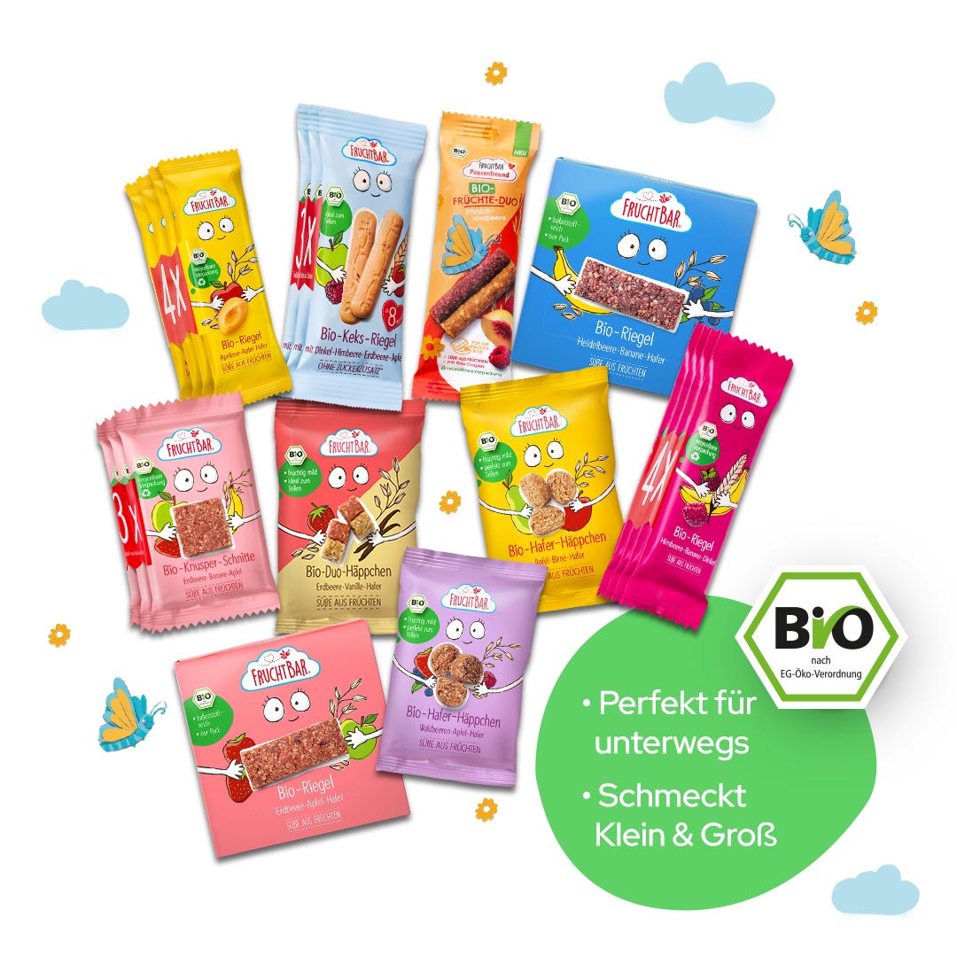 FruchtBar Bio Riegel Box Barres Enfant Fruits Avoine 3 ans