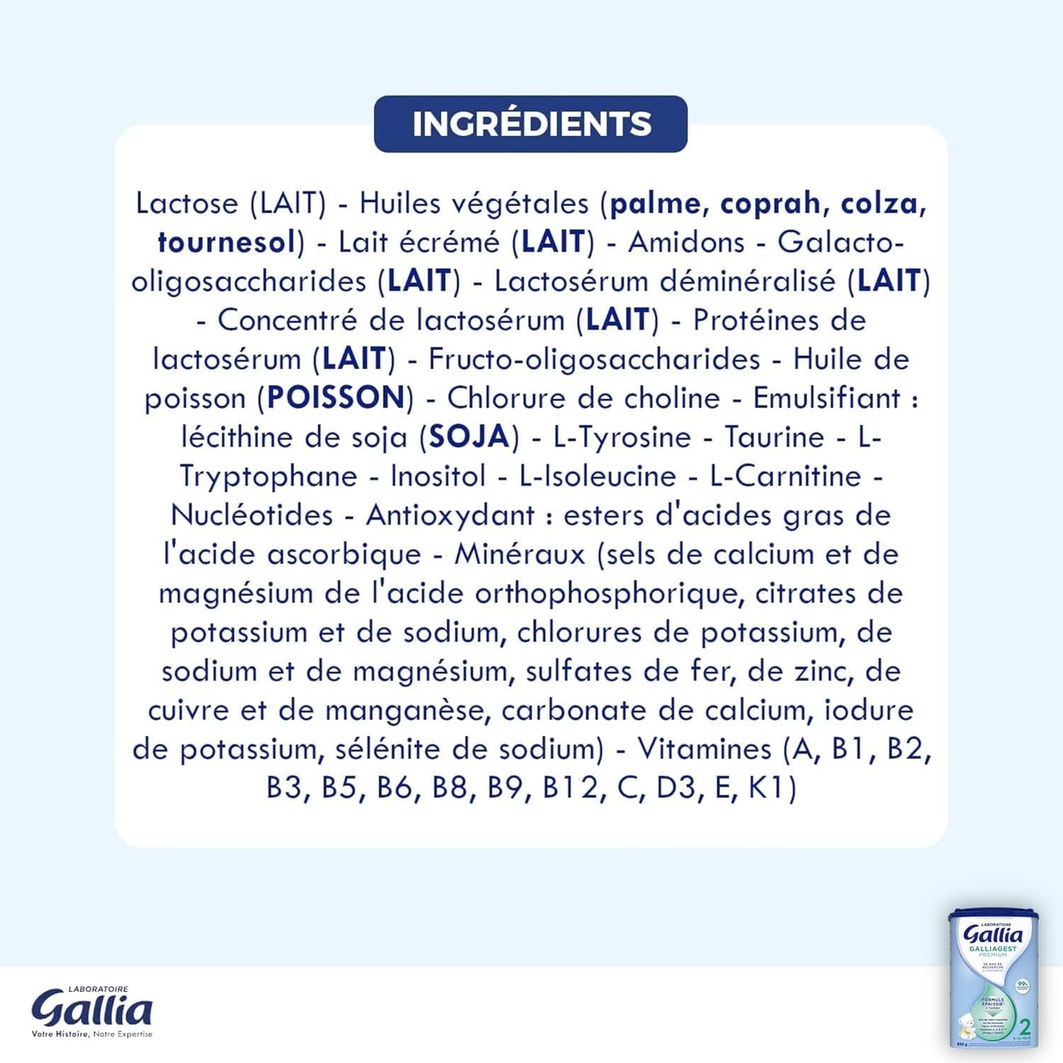 Gallia Galliagest Premium 2 lait poudre 6-12 mois 3x820g fer