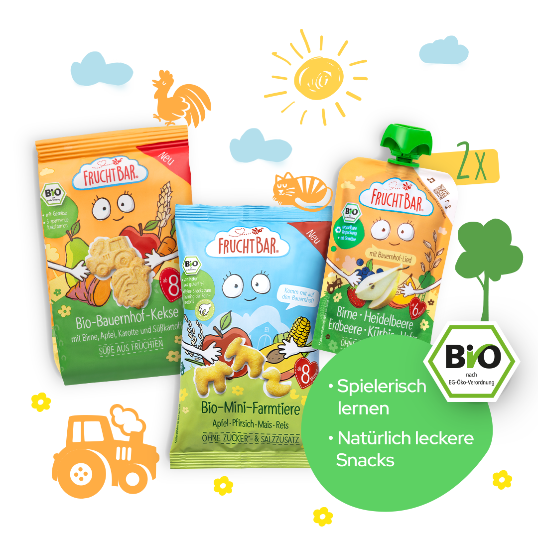 FruchtBar Geschenke Vorteilspaket Bauernhof Bande coffret snacks bio vegan