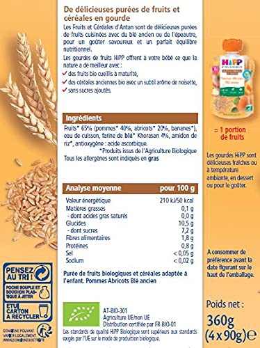 HiPP Fruits Pommes Abricots Blé ancien gourde bio 6 mois lot 24x90g