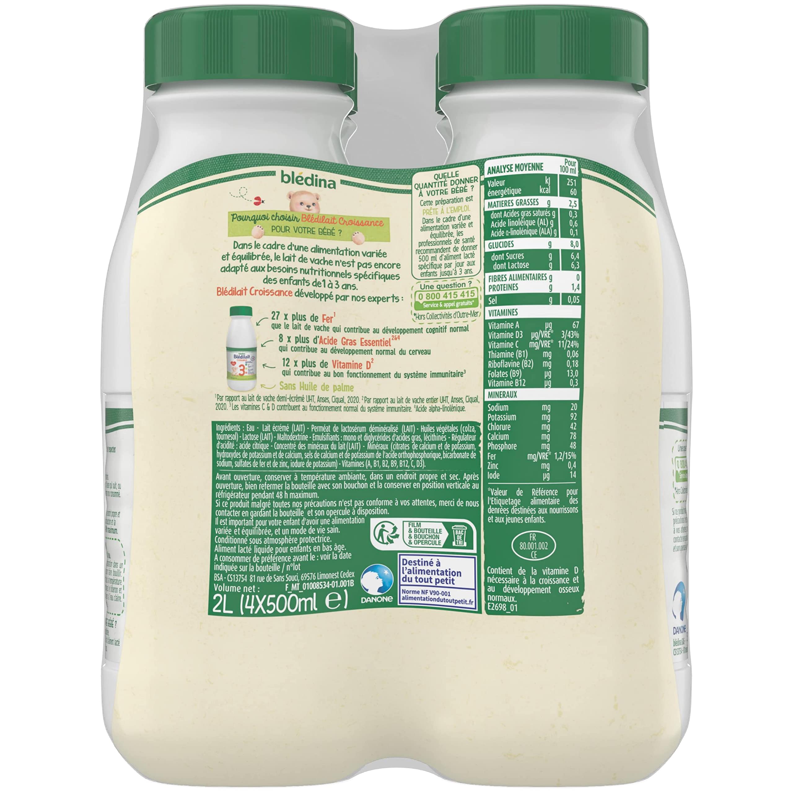 Gallia Blédilait Lait Croissance 3 Liquide 4x500mL 1-3 ans