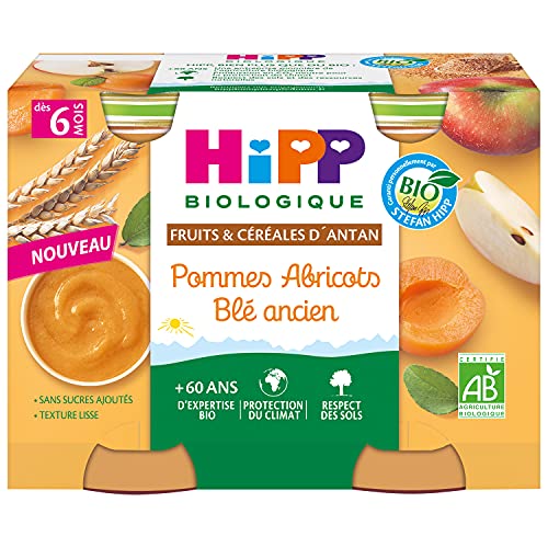 HiPP Biologique Pommes Abricots Blé Ancien compote bébé 6 mois lot 24