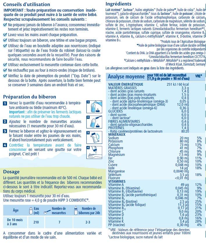 HiPP Biologique Lait de Croissance 3 Dès 10 Mois 3 x 800g