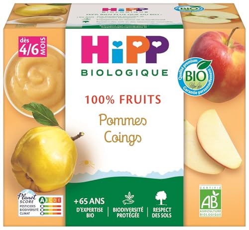 HiPP Pommes Coings Compote Bébé 6x4x100g Dès 4 Mois Bio