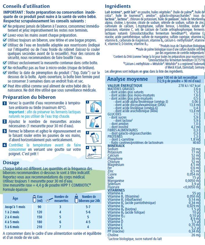 HiPP Laits de suite Lait 1 COMBIOTIC poudre 800g bio épaissi