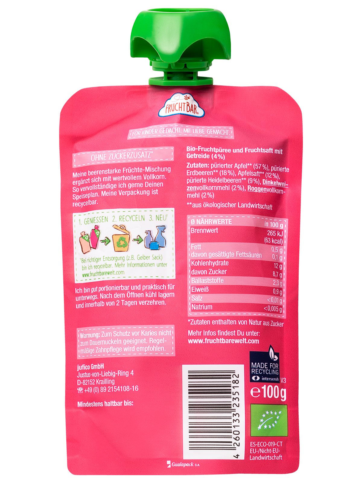 FruchtBar Bio Quetschies gourde fraise myrtille dès 6 mois