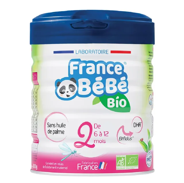 France Bébé Bio lait 2ème âge en poudre 800g sans huile de palme