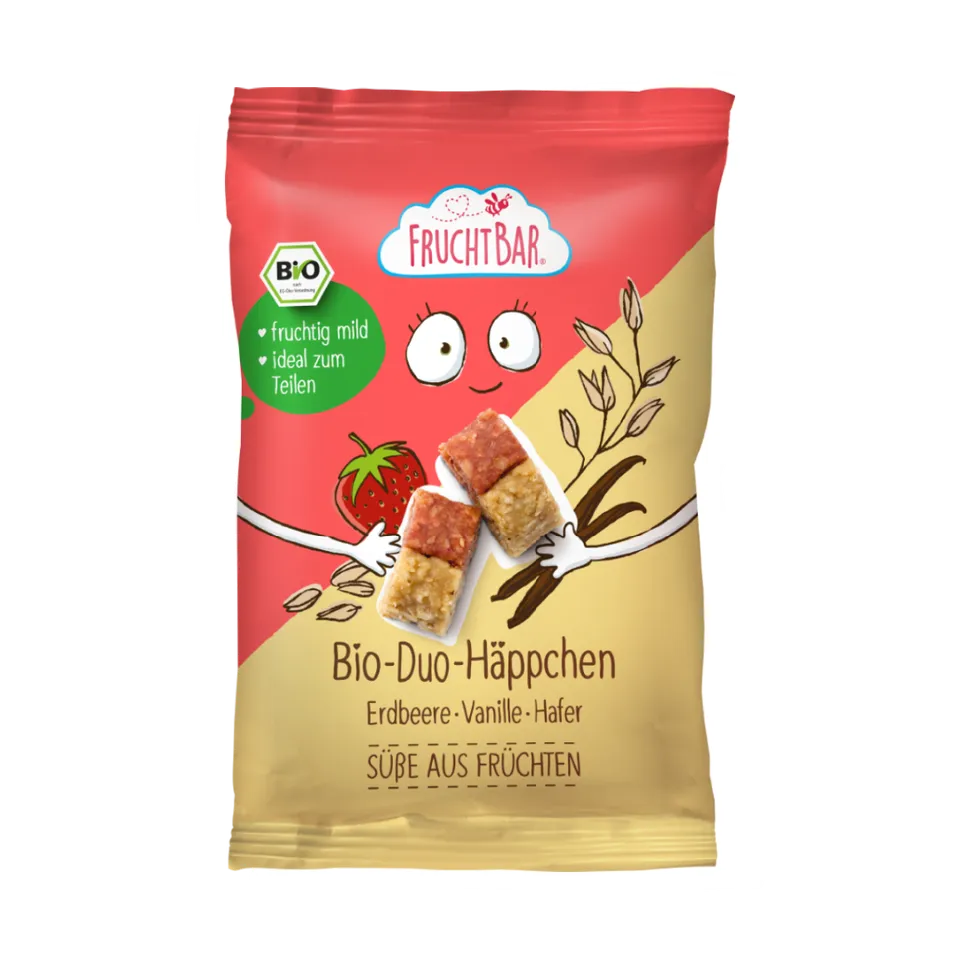 FruchtBar Bio Riegel Duo Häppchen barre avoine pomme fraise