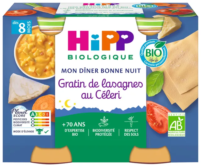 HiPP Menus du Soir Lasagnes Céleri petit pot bébé bio lot 12