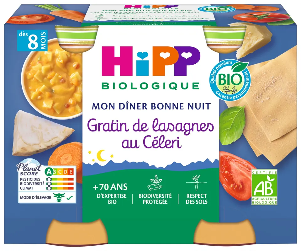 HiPP Menus du Soir Lasagnes Céleri petit pot bébé bio lot 12