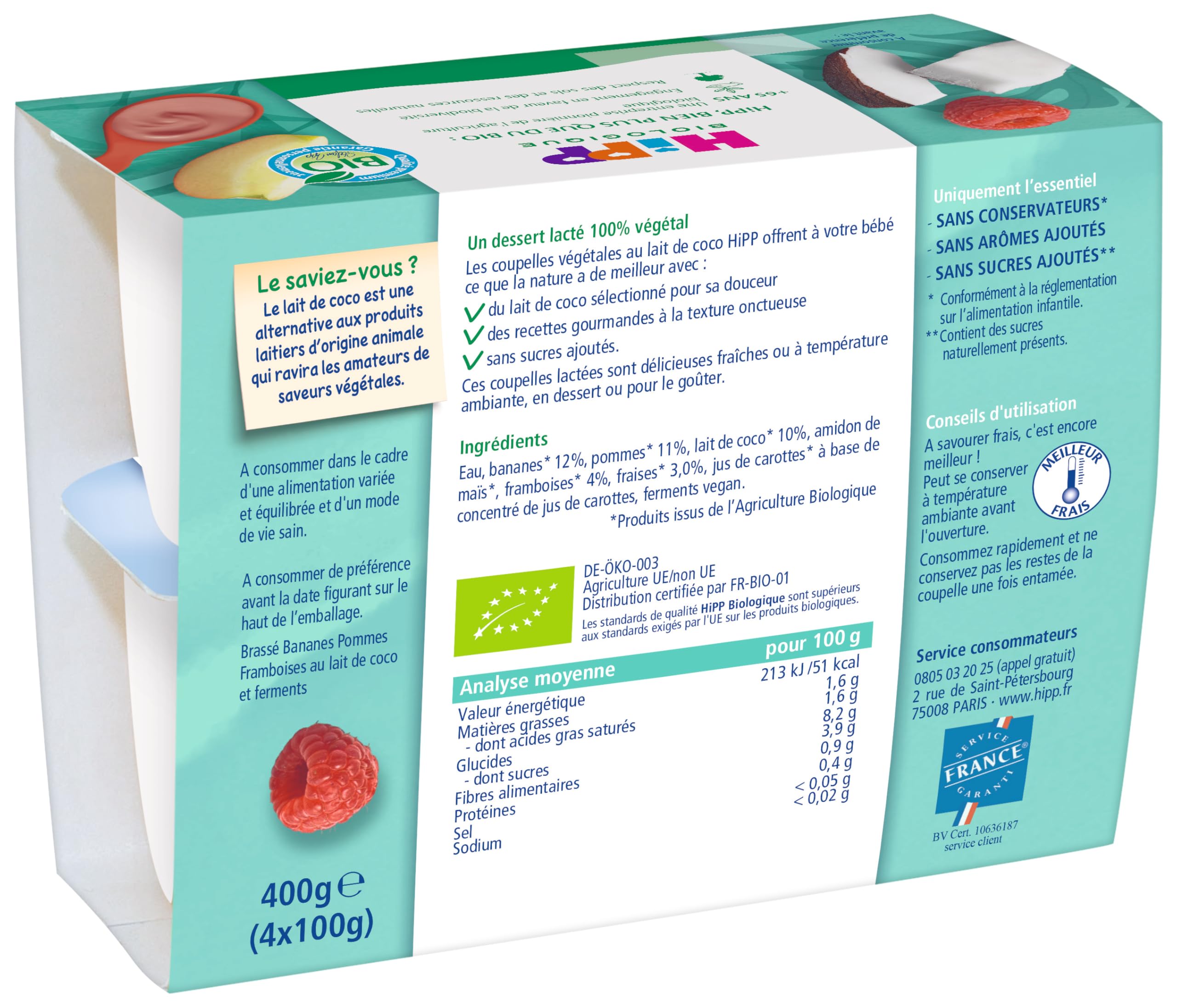 HiPP Délice Végétal Pomme dessert bébé coco 4x100g