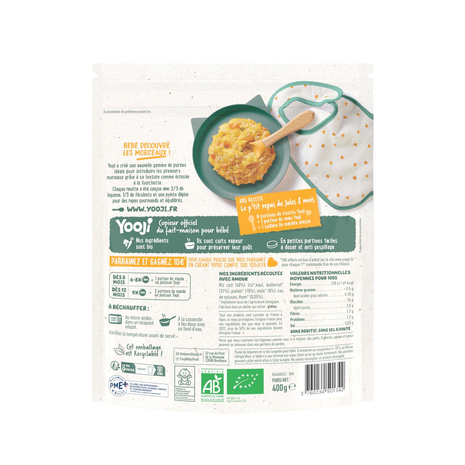 Yooji Écrasé Risotto purée bébé bio 8 mois 3x400g