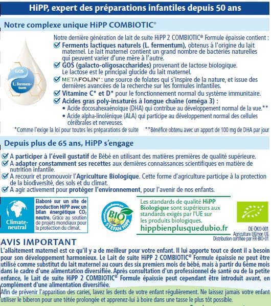 HiPP Laits de Suite Combiotic Lait 2 Épaissi 800g Lot de 3