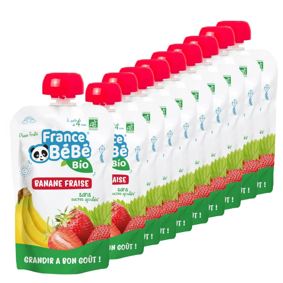 France Bébé Gourdes compote banane fraise bio 12x100g 4 mois