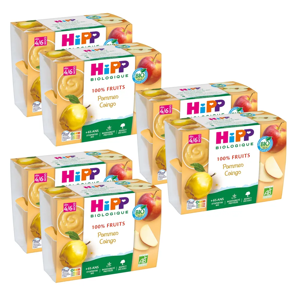 HiPP Pommes Coings Compote Bébé 6x4x100g Dès 4 Mois Bio