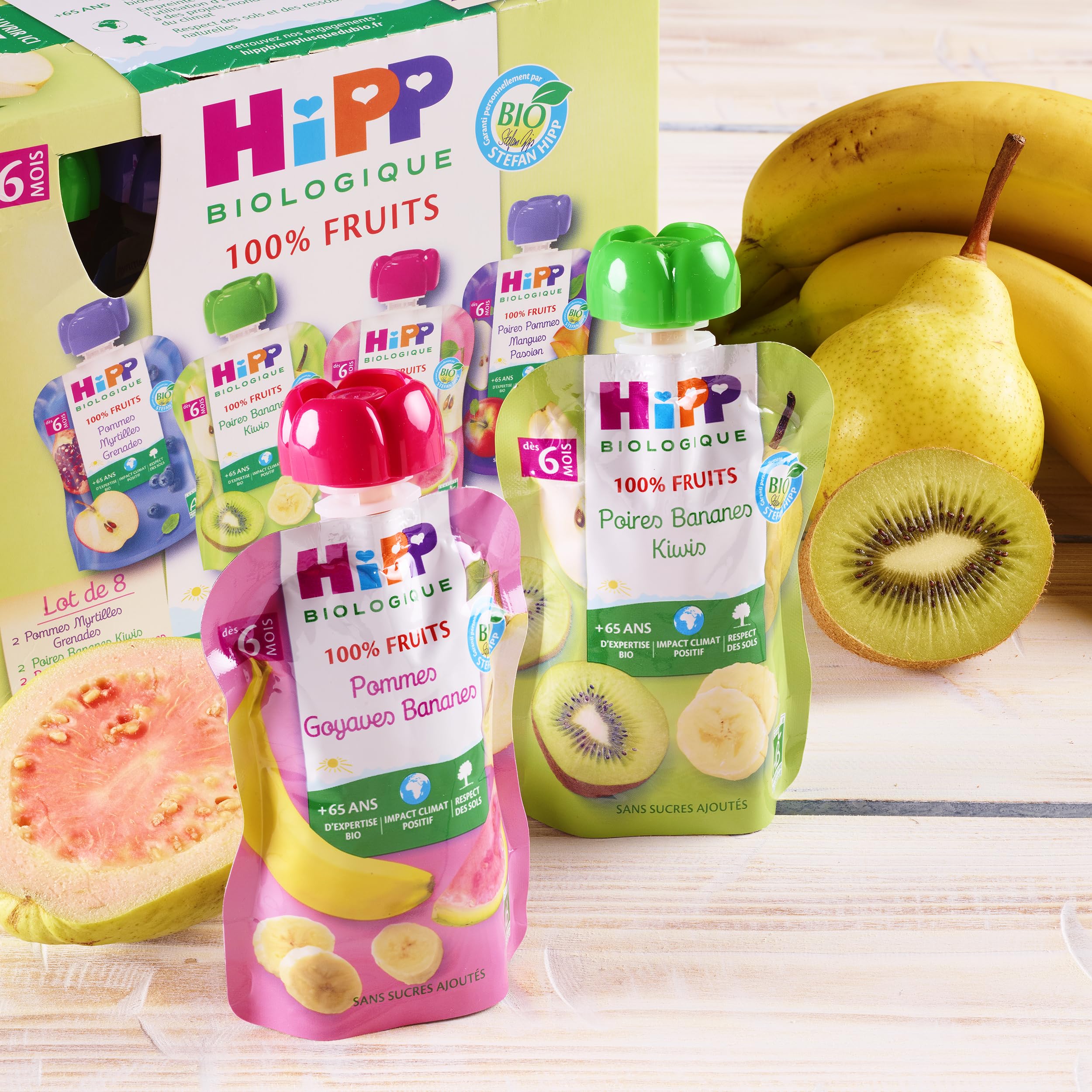 HIPP Fruits en gourdes compotes poires bananes kiwis 6x90g