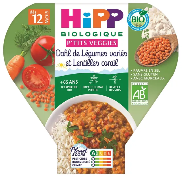 HiPP P'Tits Veggies assiette bébé dahl lentilles 12 mois 230g