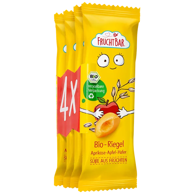 FruchtBar Bio Riegel abricot pomme avoine barre bio 4 pack